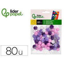 Pompons de couleur liderpapel diametre 1,5cm coloris        nuances violet assortis       sachet 80 unites