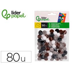 Pompons de couleur liderpapel diametre 1,5cm coloris        nuances neutres assortis      sachet 80 unites