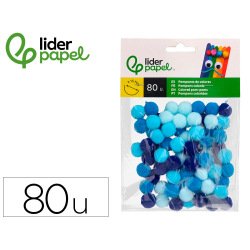 Pompons de couleur liderpapel diametre 1,5cm coloris        nuances bleu assortis sachet  80 unites