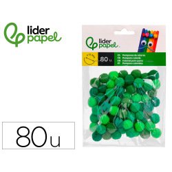Pompons de couleur liderpapel diametre 1,5cm coloris        nuances vert assortis sachet  80 unites