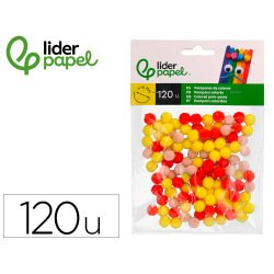 Pompons de couleur liderpapel diametre 1cm coloris nuances  vifs assortis sachet 120 unites
