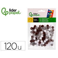 Pompons de couleur liderpapel diametre 1cm coloris nuances  neutres assortis sachet 120   unites