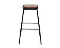 Tabouret haut paperflow oslo acier laque pied noir assise  bois lot 2 unites