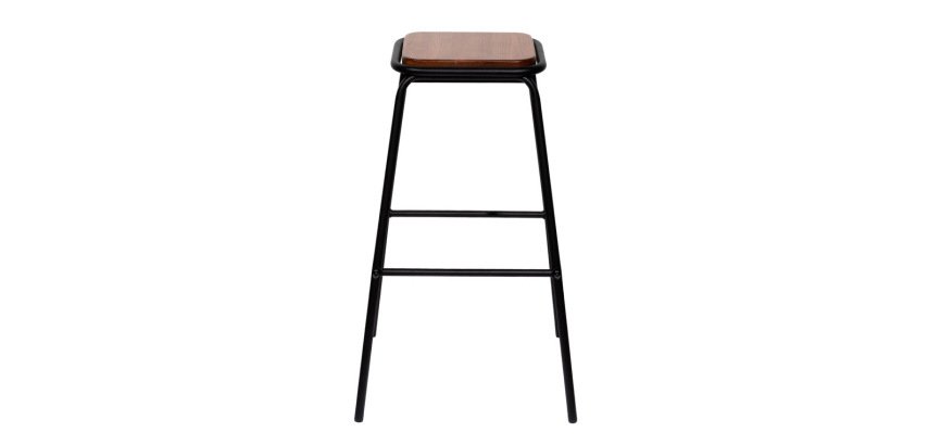 Tabouret haut paperflow oslo acier laque pied noir assise  bois lot 2 unites