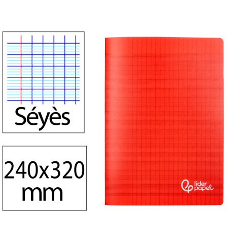 Cahier piqure liderpapel couverture pp 240x320mm 48p   seyes coloris rouge