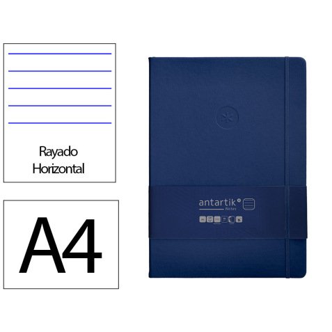 Carnet fermeture elastique antartik notes couverture     rigide a4 ligne 100 feuilles  80gr fsc coloris bleu marine