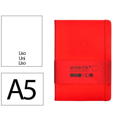 Carnet fermeture elastique antartik notes couverture rigide a5 papier uni ivoire 100 feuilles 80gr fsc coloris rouge