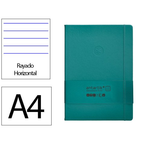 Carnet fermeture elastique antartik notes couverture     rigide a4 ligne 100 feuilles  80gr fsc coloris vert paon