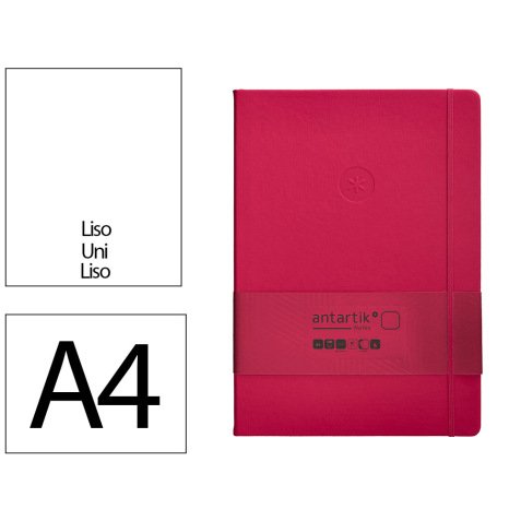 Carnet fermeture elastique antartik notes couverture rigide a4 papier uni ivoire 100 feuilles 80gr fsc framboise