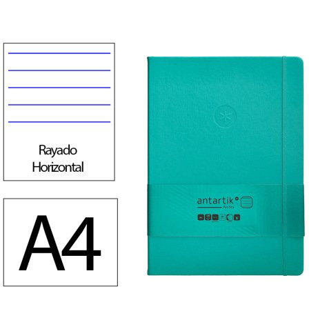 Carnet fermeture elastique antartik notes couverture     rigide a4 ligne 100 feuilles  80gr fsc coloris vert menthe