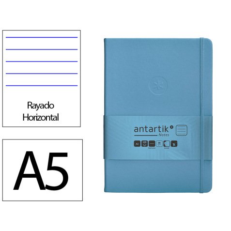 Carnet fermeture elastique antartik notes couverture     rigide a5 ligne 100 feuilles  80gr fsc coloris bleu ciel