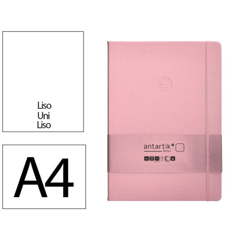 Carnet fermeture elastique antartik notes couverture rigide a4 papier uni ivoire 100 feuilles 80gr fsc rose pastel