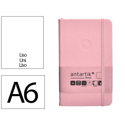 Carnet fermeture elastique antartik notes couverture rigide a6 papier uni ivoire 100 feuilles 80gr fsc rose pastel
