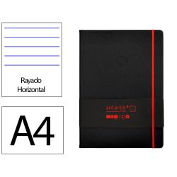 Carnet fermeture elastique rouge antartik notes          couverture rigide a4 ligne 100feuilles 80gr fsc coloris noir