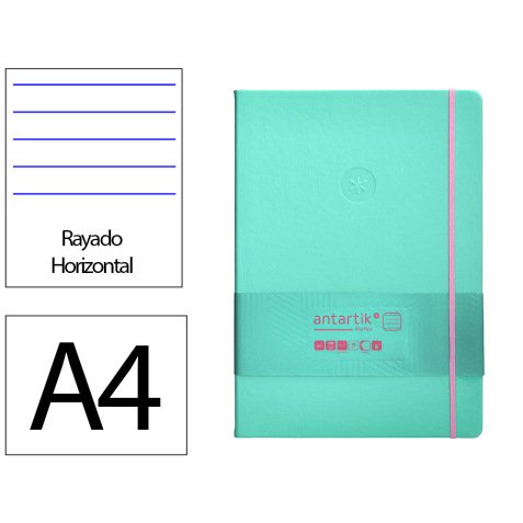 Carnet fermeture elastique rose antartik notes couverturerigide a4 ligne 100 feuilles  80gr fsc coloris turquoise