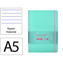 Carnet fermeture elastique rose antartik notes couverturerigide a5 ligne 100 feuilles  80gr fsc coloris turquoise