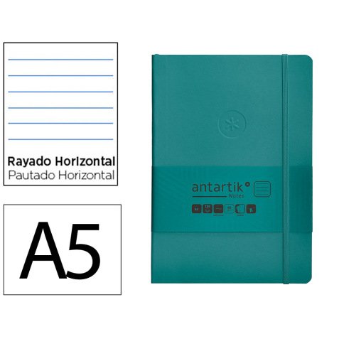 Carnet fermeture elastique antartik notes couverture     souple a5 ligne 100 feuilles  80gr fsc coloris vert paon