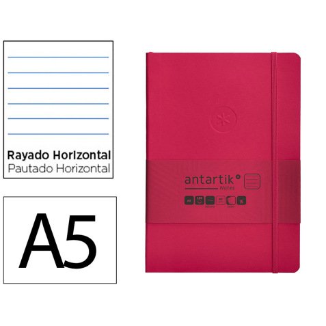 Carnet fermeture elastique antartik notes couverture     souple a5 ligne 100 feuilles  80gr fsc coloris framboise