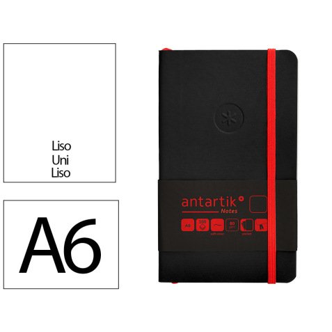 Carnet fermeture elastique rouge antartik notes couverture souple a6 papier uni ivoire 100 feuilles 80gr fsc noir