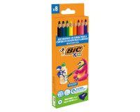 Crayon couleur bic kids multi-surfaces corps          triangulaire coloris vifs     assortis etui 8 unites +