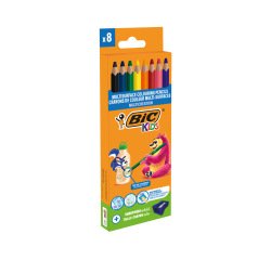 Crayon couleur bic kids multi-surfaces corps          triangulaire coloris vifs     assortis etui 8 unites +