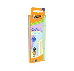 Stylo-bille bic cristal pastel pointe moyenne 1,0mm   encre bleue classique         capuchon boite de 3