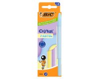 Stylo-bille bic cristal pastel pointe moyenne 1,0mm   encre bleue classique         capuchon boite de 3