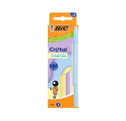 Stylo-bille bic cristal pastel pointe moyenne 1,0mm   encre bleue classique         capuchon boite de 3