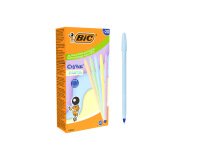 Stylo-bille bic cristal pastel pointe moyenne 1,0mm encre bleue classique capuchon coloris assortis boite 20 unites