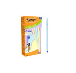 Stylo-bille bic cristal pastel pointe moyenne 1,0mm encre bleue classique capuchon coloris assortis boite 20 unites