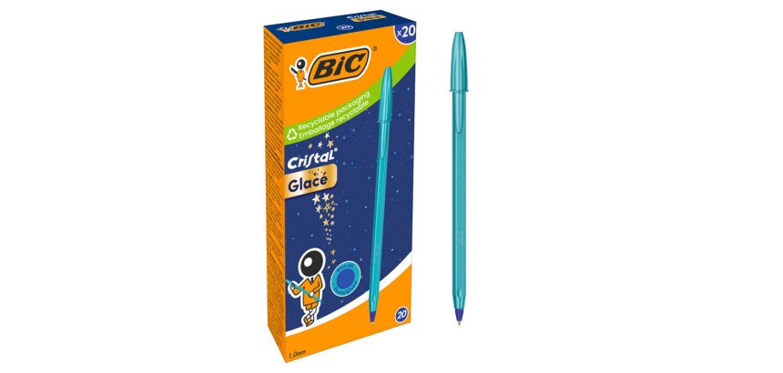 Stylo-bille bic cristal original glace pointe moyenne 1,0mm encre bleue classique   capuchon coloris bleu
