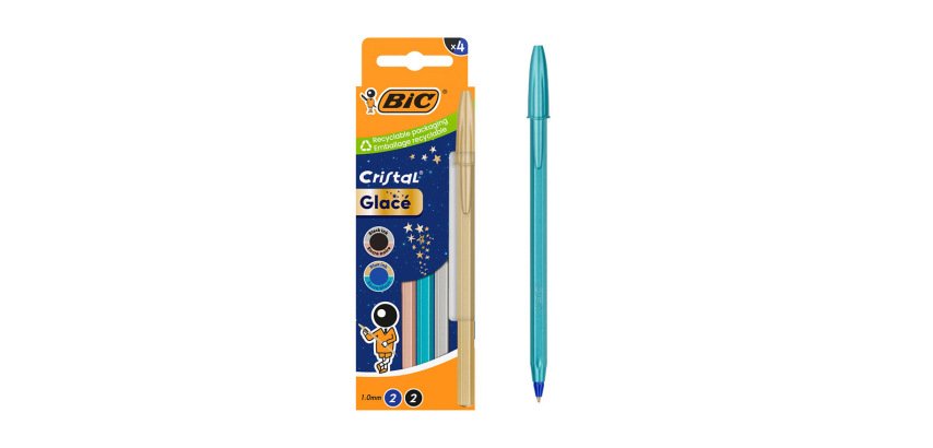BIC Stylo à bille Cristal Glacé, boîte en carton de 4