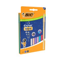 Stylo-bille bic cristal original glace pointe moyenne 1,0mm capuchon encre et       coloris assortis etui 7