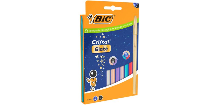 Stylo-bille bic cristal original glace pointe moyenne 1,0mm capuchon encre et       coloris assortis etui 7
