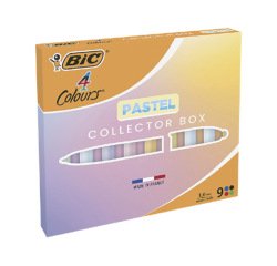 Stylo-bille bic 4 couleurs pointe moyenne 1mm            retractable coffret collector coloris pastel assortis 9