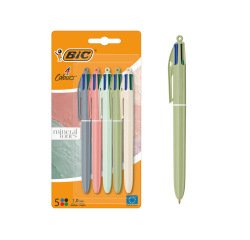 Stylo-bille bic 4 couleurs mineral tones pointe moyenne  1mm retractable coloris       assortis blister 5 unites