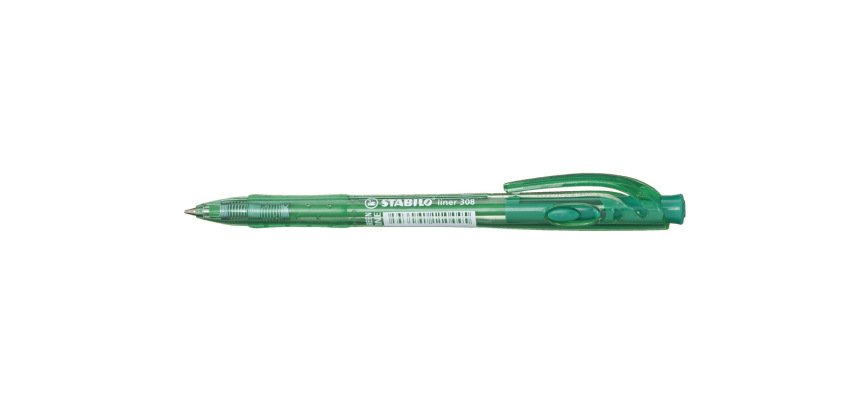Stylo-bille stabilo liner pointe fine trait 0,38mm      retractable grip confortable  coloris vert