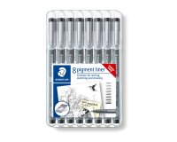Stylo-feutre staedler pigment liner 308 encre noire clip    metal pointes assorties etui  8 unites dont 3 offertes