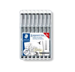 Stylo-feutre staedler pigment liner 308 encre noire clip    metal pointes assorties etui  8 unites dont 3 offertes