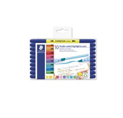 Stylo-surligneur staedtler 3620 double pointe            biseautee/pinceau coloris     assortis set 10 unites