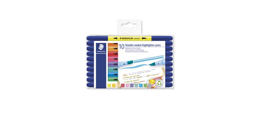 Stylo-surligneur staedtler 3620 double pointe            biseautee/pinceau coloris     assortis set 10 unites