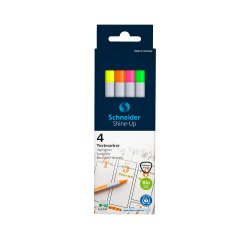 Surligneur schneider shine-up pointe biseautee trait 1/4mm  corps triangulaire coloris    assortis pochette 4 unites