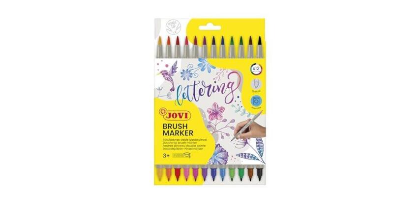 Feutre jovi lettering double pointe pinceau/fine coloris   assortis etui 12 unites
