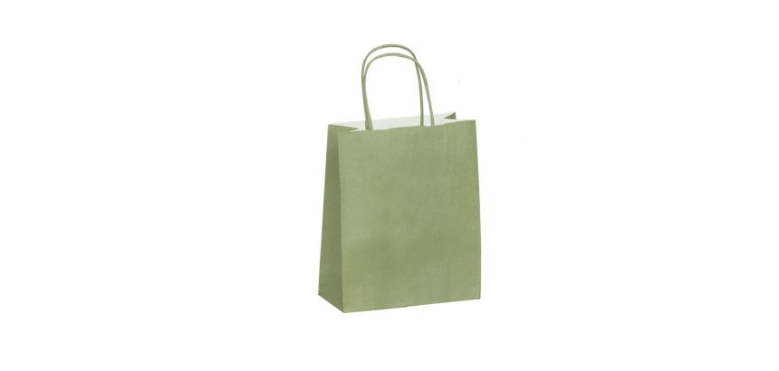 Sac kraft 90g/m2 poignees torsadees 230x120x300mm       coloris vert amande
