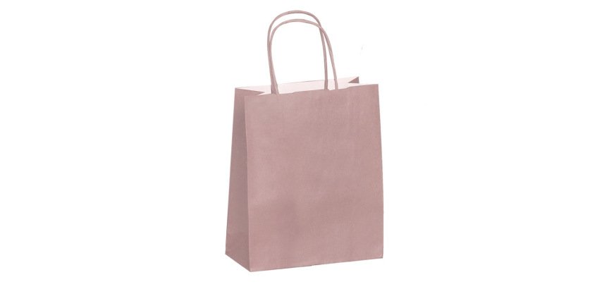 Sac kraft 90g/m2 poignees torsadees 350x140x400mm       coloris rose poudre