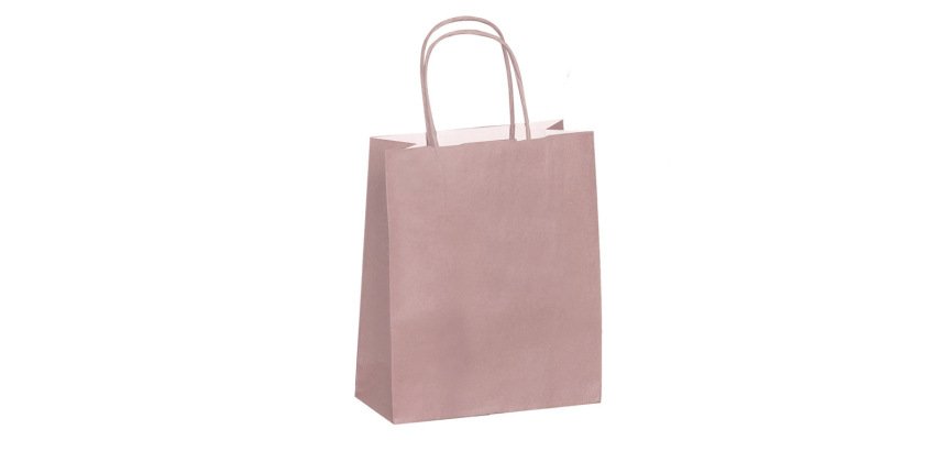 Sac kraft 90g/m2 poignees torsadees 350x140x400mm       coloris rose poudre