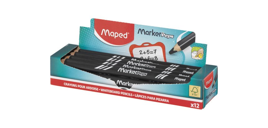Crayon ardoise maped marker'peps bois effacable a  sec coloris noir