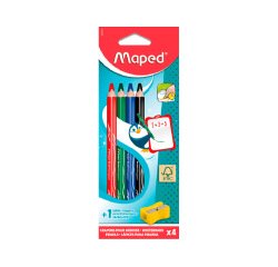 Crayon ardoise maped marker'peps bois effacable a  sec coloris assortis etui 4   unites + taille-crayon