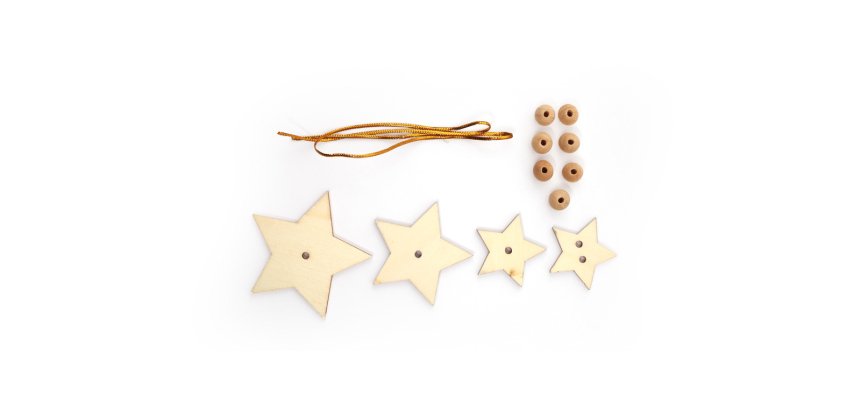 Kit graine creative 10 sachets de 4 suspensions      etoiles + 7 perles bois + 1   fil or