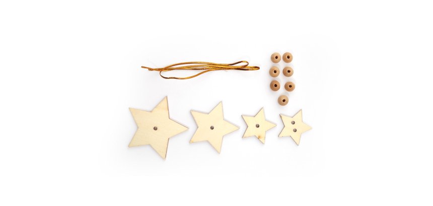 Kit graine creative 10 sachets de 4 suspensions      etoiles + 7 perles bois + 1   fil or
